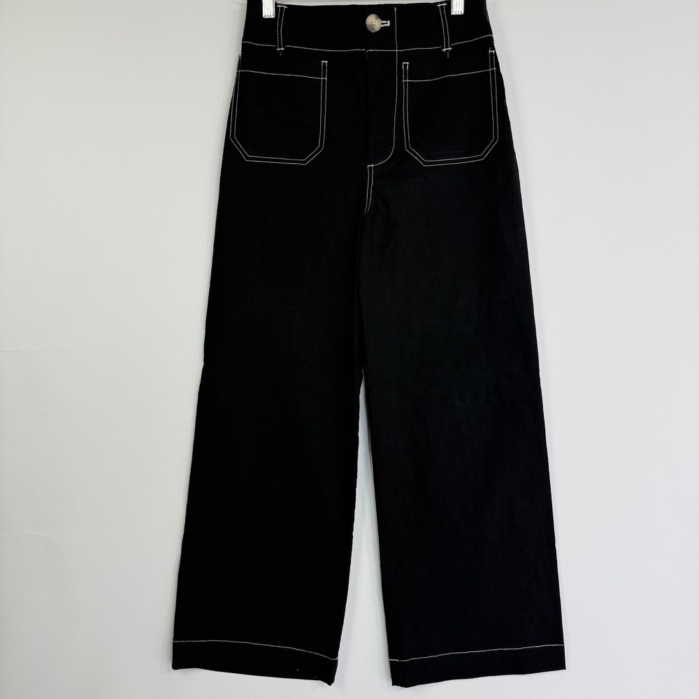 Maeve The Colette Pants Women 26 Black Contrast Stitch Wide Leg Crop OB1965441